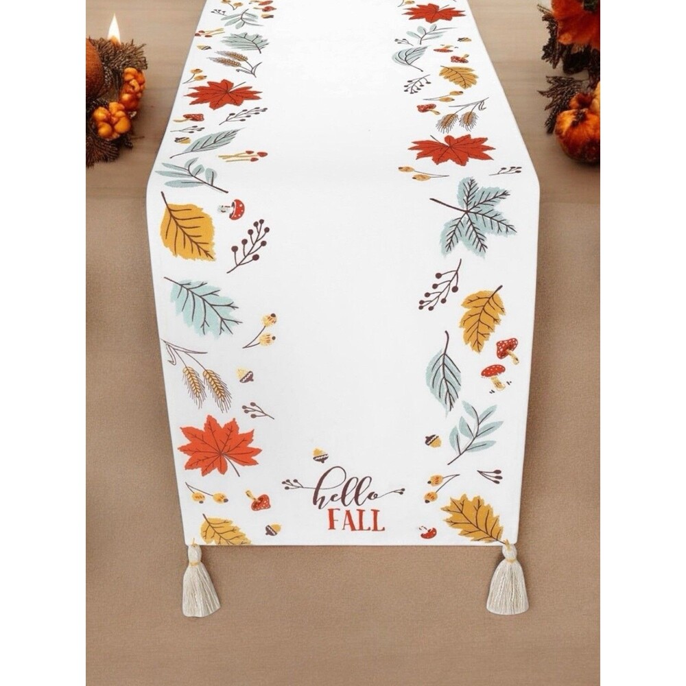 Table Runner 72”L Tassels Fall Decor 100% Cotton Colorful Leaves Beautiful NEW